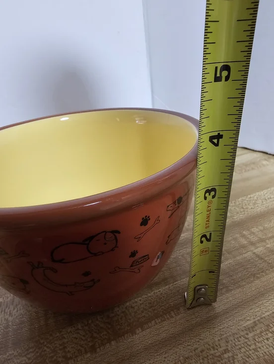 Hallmark Pet Snacks Ceramic Bowl Orange Dog Sketches Stoneware 6" Unused - Picture 6 of 6